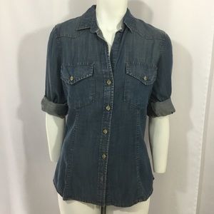 Anthropologie Denim Button-Down Shirt in Washed Blue